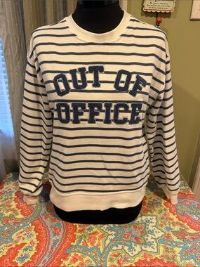 C&C California White & Navy Striped "Out of Office" Crewneck Sweatshirt